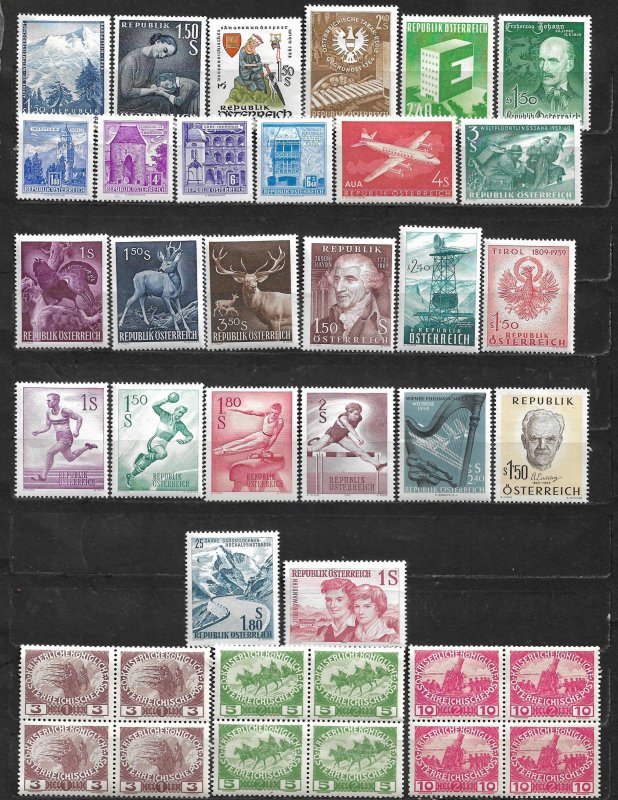 COLLECTION LOT OF 38 AUSTRIA 1948+ MH STAMPS UNCLUDING 3 1915 BLOCK OF 4