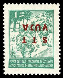 Trieste Zone B #6var (Sass. 8b) Cat€75, 1949 1d green, overprint inverted, ...