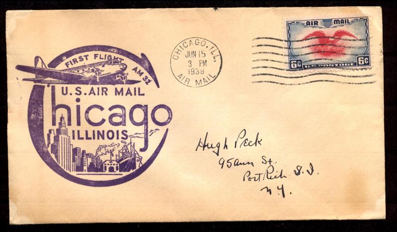  #C23 on First Flight Cover from Chicago Ill June 15 1938