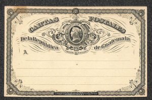 GUATEMALA H&G #1 UNUSED POSTAL CARD (1875) 