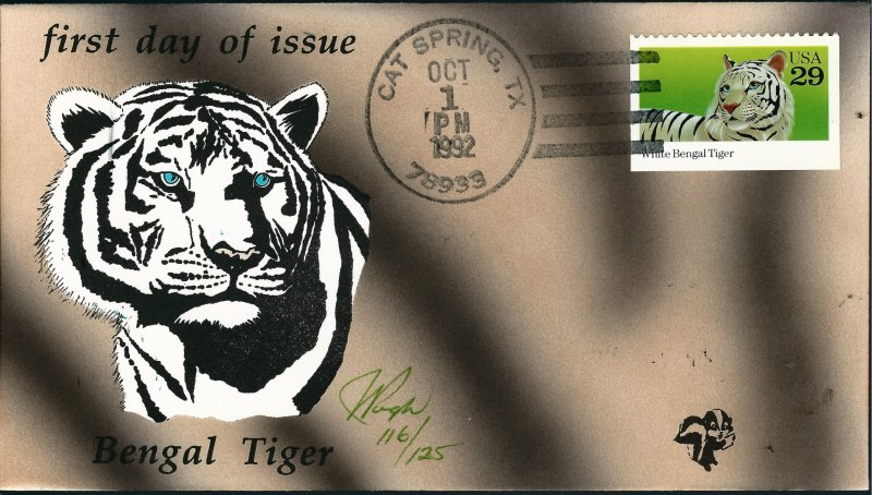 Beautiful Pugh Designed and Painted Bengal Tiger FDC -only 125 created...