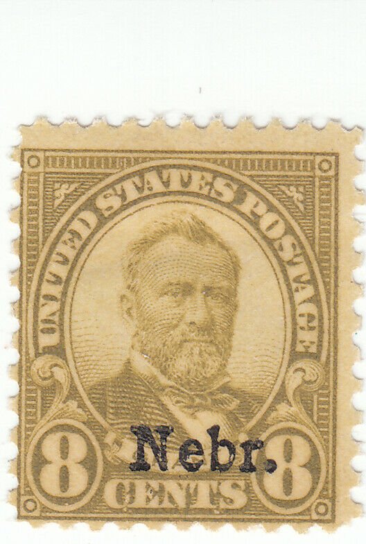 Scott # 677 - 8c Olive Green - Grant -- Nebraska Overprint -  Mint Hinged