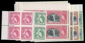 Trinidad and Tobago #72-83 Cat$170.20, 1953 QEII, complete set in blocks of f...