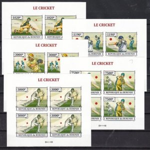 Burundi, 2012 issue. Sports as Cricket. 5 IMPERF sheets of 4. ^
