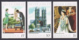 Barbados 452-454,MNH.Michel 417-419. Reign of QE II,25,1977.Westminster Abbey.