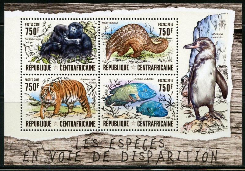 CENTRAL AFRICA   2016 ENDANGERED SPECIES SHEET  MINT NH