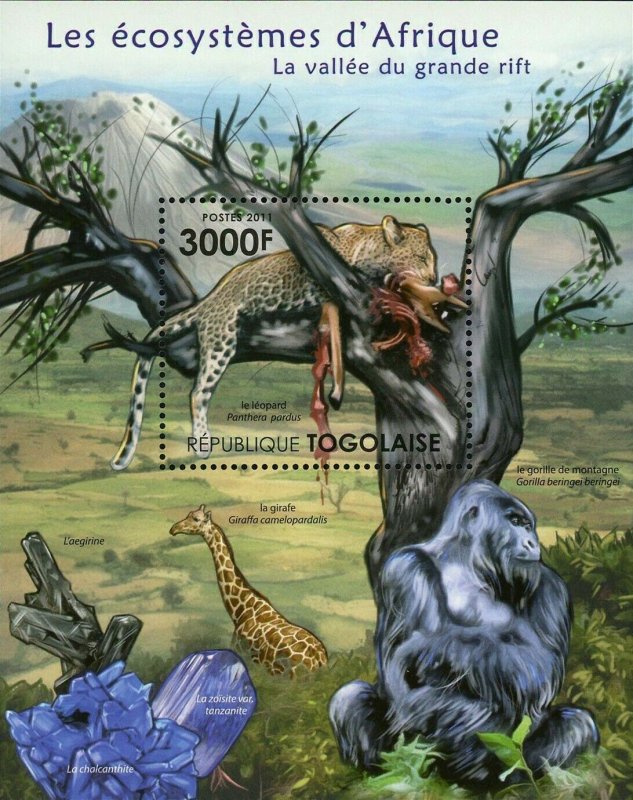 The Great Rift Valley Stamp Giraffe Crystals Tanzanite Gorilla S/S MNH #4231 