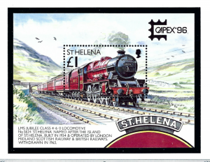 St Helena 681 MNH 1996 Train souvenir sheet