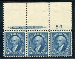 US SCOTT #277 IMPRINT & PL# STRIP OF 3 MINT-VF-OG-NH W/ PSE CERT