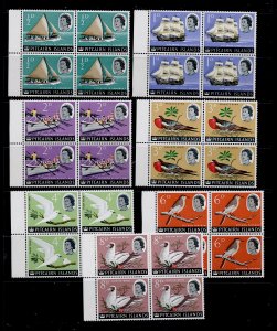 PITCAIRN ISLANDS 1964 issue Sc# 39-51 QE11 CPL.SET MNH,OG BLOCKS of 4 ea.