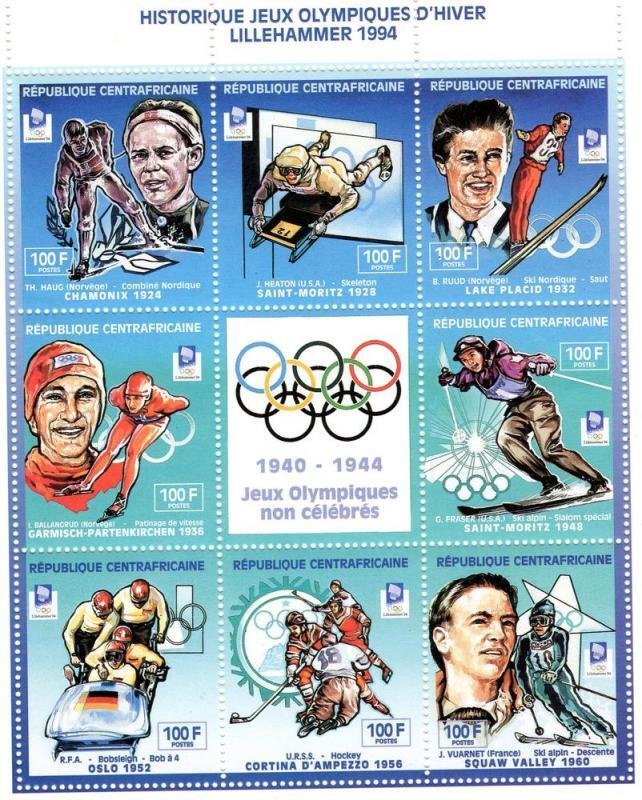 Central African Republic 1994 LILLEHAMMER OLYMPICS 2 Sheets Perforated Mint (NH)