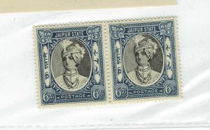  India Feud Jaipur 1932-46 SG65 6a Black & Deep Blue mnh pair  cv 26 gbp