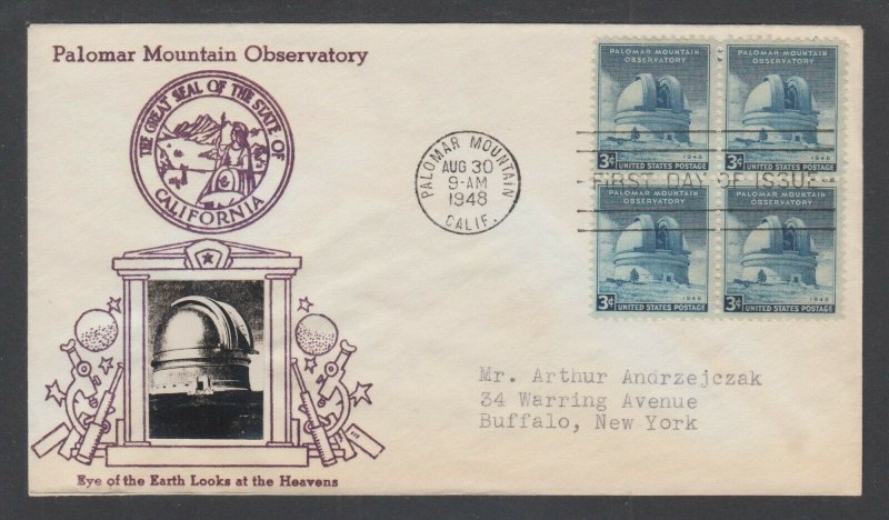 US Planty 966-25 FDC. 1948 3c Palomar Observatory, Crosby Photo cachet addressed