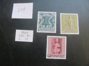 LIECHTENSTEIN 1959 MNH  SC 350-352 SET  XF  $11 (214) NEW COLL.