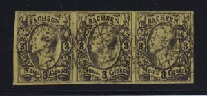 Germany (Saxony) Sc #12 (1855) 3ngr black Johann I Used Strip of 3 VF