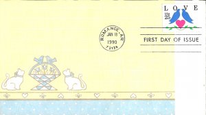 1990 FDC, #2440, 25c LOVE, Spiro