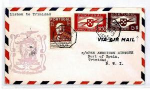 PORTUGAL FFC Lisbon TRINIDAD BWI 1948 PAN-AM Air Mail First Flight Cover CS308