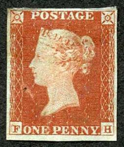 1841 Penny Red (FH) Plate 42 Mint (original gum but creased) Attractive Four Ma