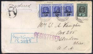 Cayman Is 1917 WAR TAX+EVII 1s COVER Scott MR4+27 SG 56+31 VFU Cat £120($150)