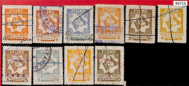 94713a  - ITALY Fiume - STAMPS - Lot of 10  REVENUE stamps NOT CATALOGUED  USED