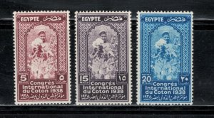 Egypt 1938 18th International Cotton Congress Scott # 225 - 227 MH