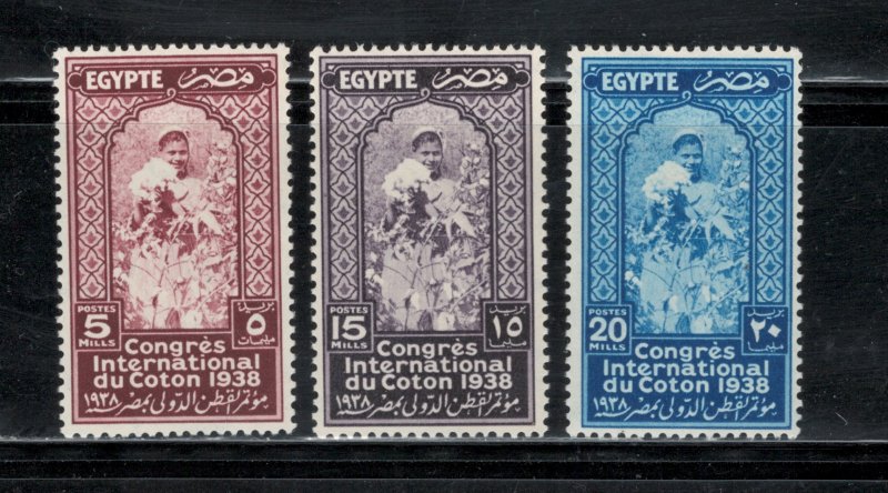 Egypt 1938 18th International Cotton Congress Scott # 225 - 227 MH