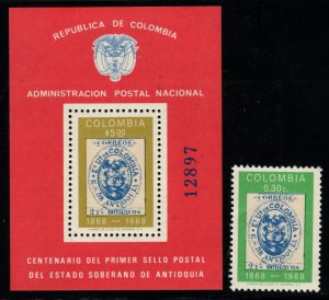 Colombia Scott 784-785, MNH** 1968 stamp on stamp sheet and single