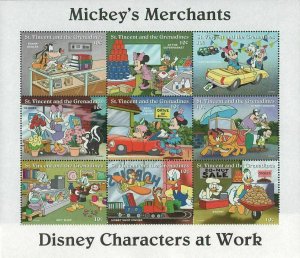 St. Vincent Disney Mickey's Merchants Minnie Donald Duck Car Stamps Souv. of 8 M 