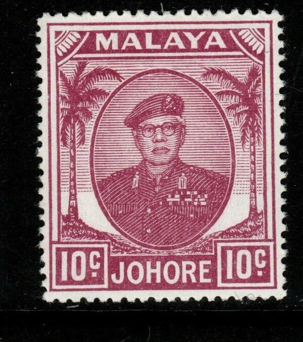 MALAYA JOHORE SG139 1949 10c MAGENTA MTD MINT