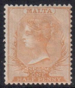 Malta Scott 7 - SG18, 1882 Crown CA 1/2d Orange-Yellow MH*