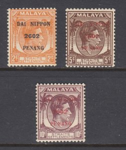 Malaya, Penang, Sc N2, N4, N6 MNH. 1942 Japanese Occupation overprints, 3 differ