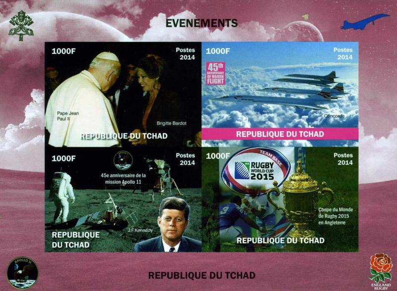 Chad 2014 Pope John Paul II Kennedy Sheet Imperforated mnh.vf