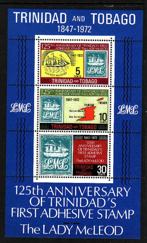 Trinidad & Tobago-Sc#218a-unused NH sheet-Stamp on Stamp-Ships-1972-