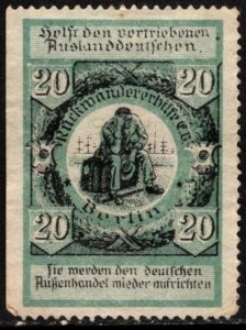 1918 Germany WW I Poster Stamp 20 Pfennig Help The Displaced Germans Abroad