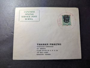 Burma Japanese Special Service Post Cover to Jap Mily Camp Rangoon