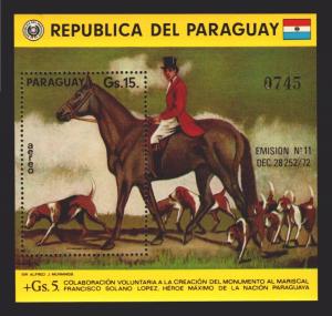 ART PAINTING HUNTING HORSE DOG Paraguay MNH S/S  Mi 243 SIR ALFRED MUNNINGS