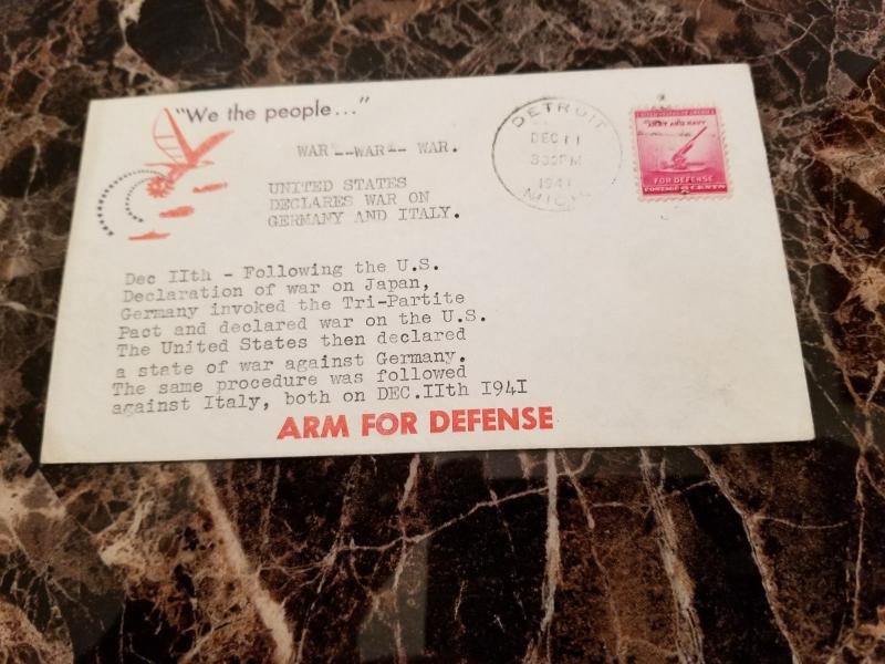 1941 Patriotic Cover December 11 USA Declares War on Italy Germany Detroit MI