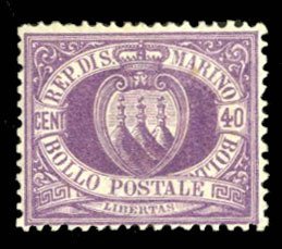 San Marino #17 Cat$925, 1877 40c violet, disturbed original gum