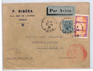 France ALGERIA Cover 1933 Oran *GERMANY AIR MAIL* Leipzig via PARIS YV259