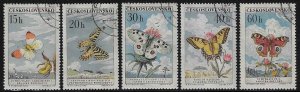 Czechoslovakia #1082-86 Used OG (CTO); Short set of 5 - Butterflies (1961)