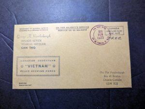 1973 Canada Free Postage OHMS Cover Can Tho Vietnam to Ontario Canada