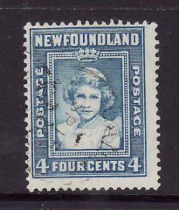 Newfoundland-Sc#247-used 4c light blue Princess Elizabeth-1938-Nfw205-