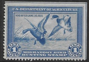 US RW1 1934  $1.00 Fed. Duck stamp  mint hinged  w/ SE