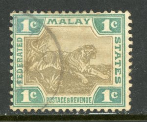 Malaya 1900 Wmk MSCA 1¢ Brown & Green SG #15b VFU W129