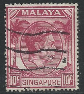 Singapore 1950 - 10c George VI P17½x18 - SG22 used