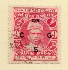 India Cochin 1913 Early Issue Fine Used 9p. Optd 200446