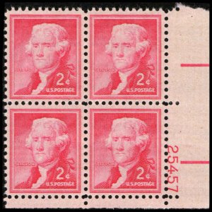 US #1033 JEFFERSON MNH LR PLATE BLOCK #25457