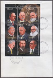 GRENADA GRENADINES Sc #1773a-i FDC  SHEET of 9 DIFF NOBEL PRIZE LAUREATES