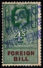 Vintage India Revenue 4 Annas King Edward VII Special Adhesive Used