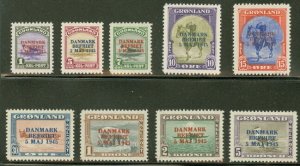 GREENLAND #19-27, Complete Ovpt set, og, LH, VF, Scott $795.00